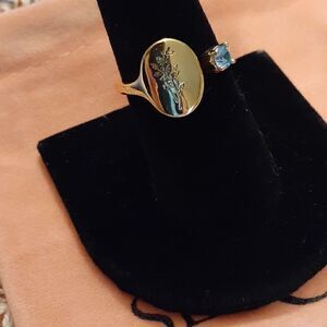 New 14K Gold Plated Dec/Holly Birthmonth Flower Signet Ring Symbol Of St…